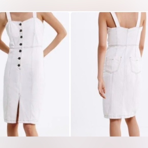 Zara Dresses & Skirts - Zara Bodycon Overall Sleeveless corset Black Button Front Off White Denim Dress